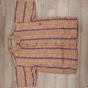 PATAGONIA Abstract Tribal Beige Striped Mens L Short‎ Sleeve Shirt VTG RARE 90s